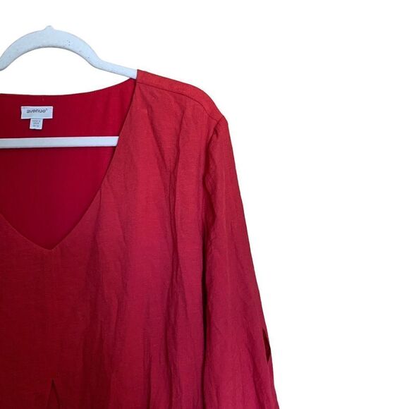 Avenue Womens Plus Size 30 32 Red Layered Stretch Scoop Neck Blouse Top - Picture 3 of 7